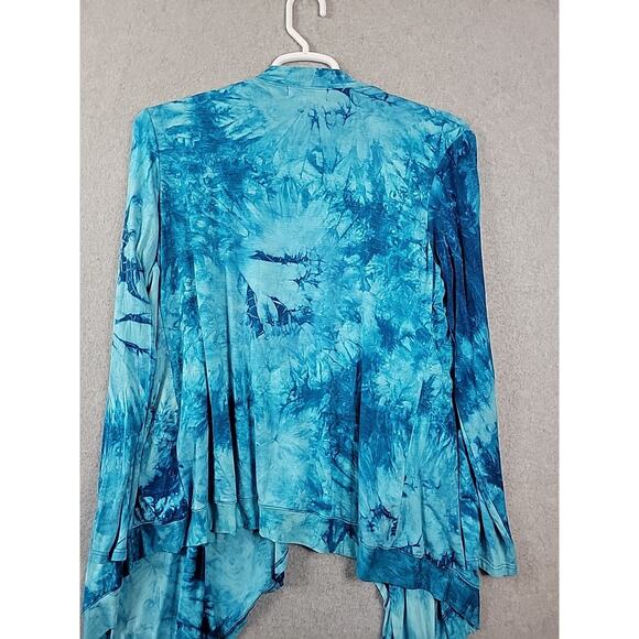 Lock & Love Aqua Blue Tie Dye Open Trapeze Cardigan Women's Plus 3XL Stretch - Picture 7 of 12